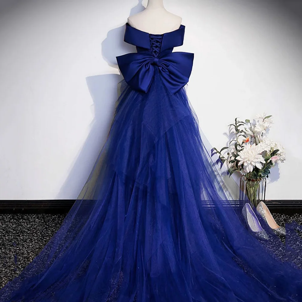 Robes De bal élégantes personnalisées, robes De soirée avec nœud sirène, épaules dénudées, Vintage, en Tulle, robe De soirée