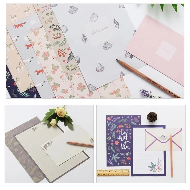 Friendly Envelopes and Matching Notepaper Envelope Set Featuring Floral Pattern and Animals best sale