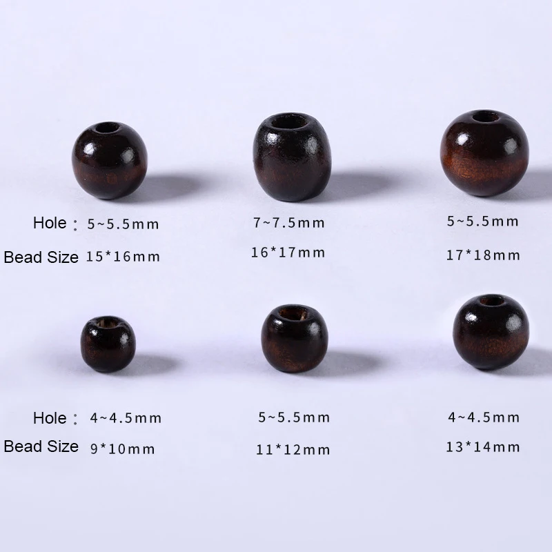 100 قطعة 9x10 مللي متر فضفاض الخشب فاصل خرز قلادة أسود براون اللون الجولة الحفرة الكبيرة خرز تميمة مجموعة ل سوار ذاتي الصنع صنع المجوهرات