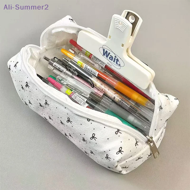 {Summer2} Einfaches Federmäppchen mit Schleife, süßes Federmäppchen für Schüler, tragbare Schreibwarentasche mit großem Fassungsvermögen, niedliche Cartoon-Stifttasche, Geschenke