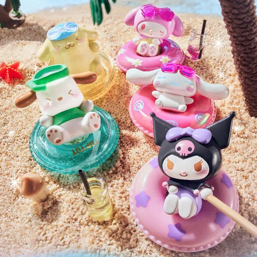 Mini anello da nuoto della famiglia Sanrio, simpatica scatola cieca, cane alla cannella, cane Pacha, ornamenti periferici per bambole melody culomi