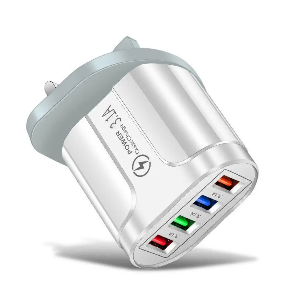 Portable UK EU US Plug 4 Ports Power Supply USB Transformer Adapter Fast Quick Charger