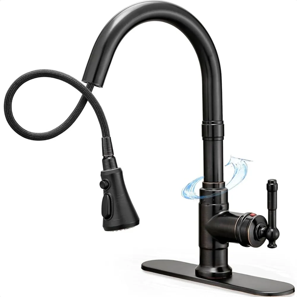 

3-Function Kitchen Sink Faucet 3 Hole or 1 Hole Rubbed Bronze Kitchen Faucet With Pull Down Sprayer Water Tap Kichen Acceesories