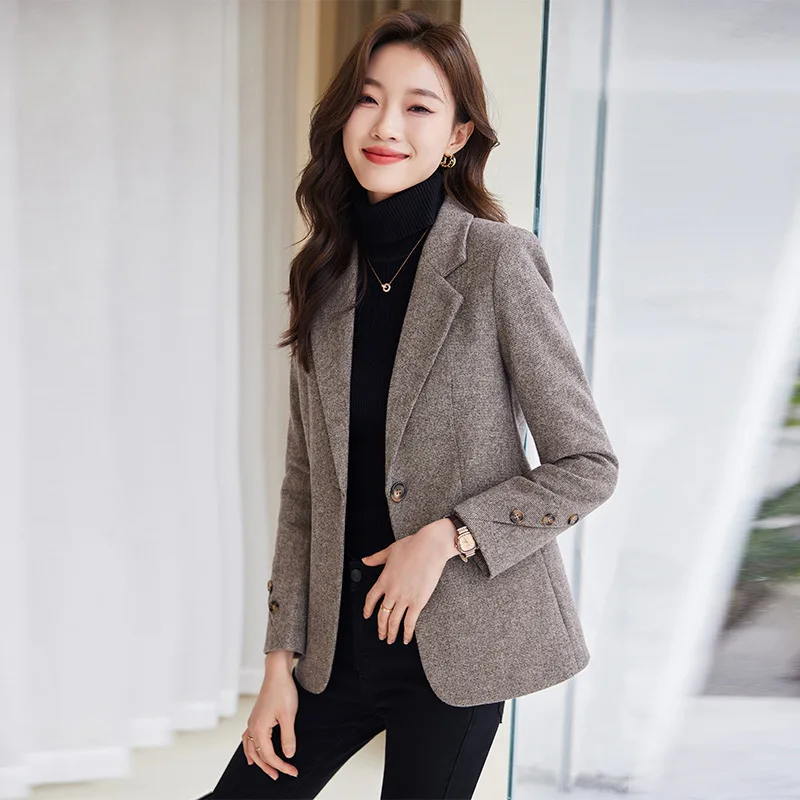 

Houndstooth Small Suit Women's Jacket Fashion Long Sleeve Elegant Autumn Blazer Women's Slim Fit Casual Top