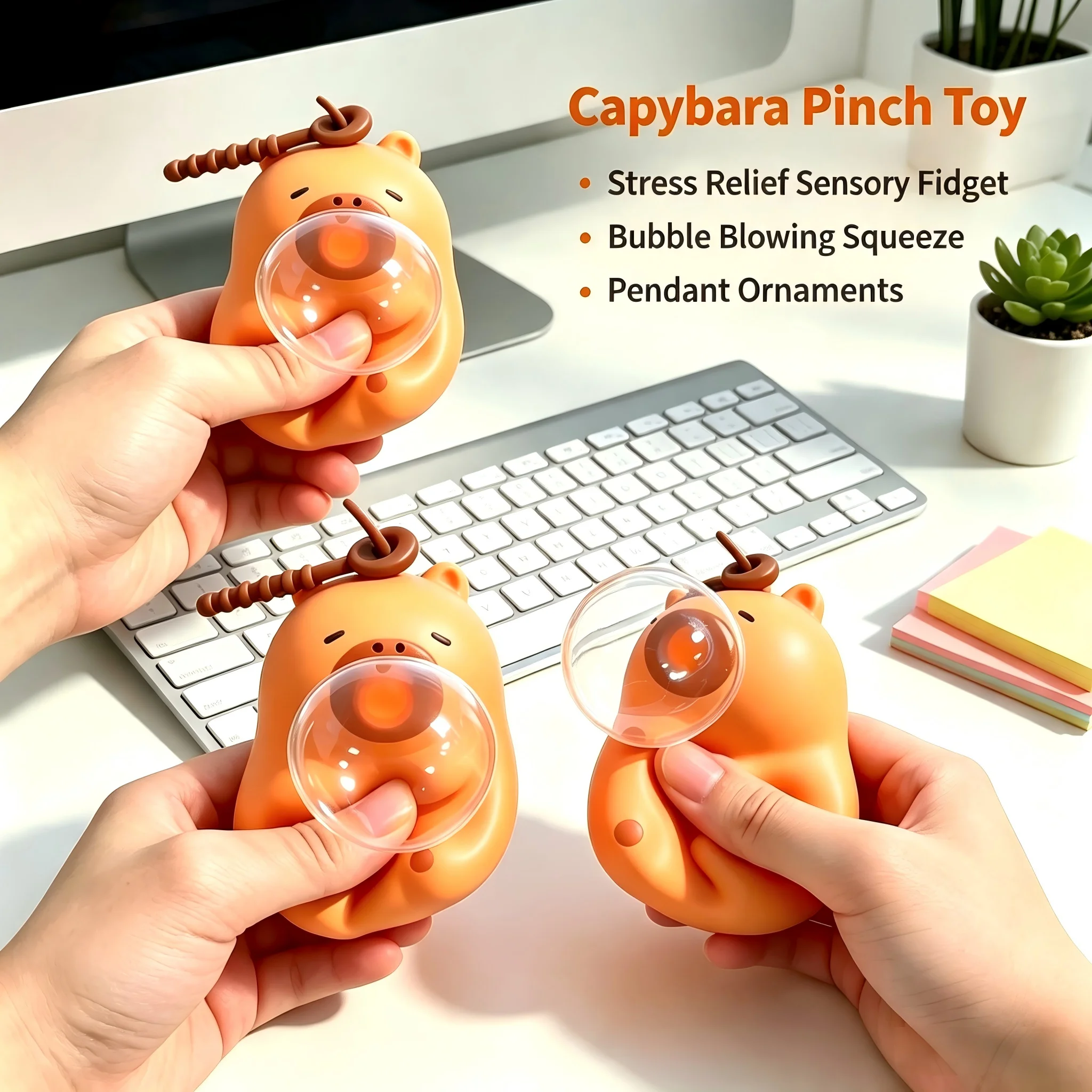 1/3 Pack Blowing Bubble Capybara Squeeze Toy Soft Fidget Sensory Toy Portable Keychain Pendant Stress Relief Decompression Toy