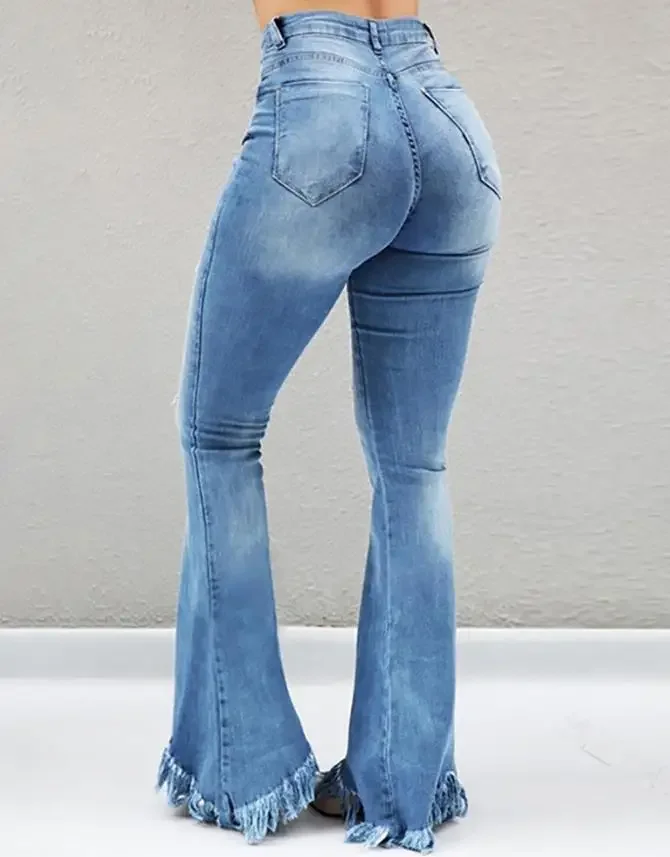 CPSYMYM Women's Jeans Trend Autumn  High Waist Casual Plain Skinny Daily Long Bell-Bottom Jeans Wih Belt