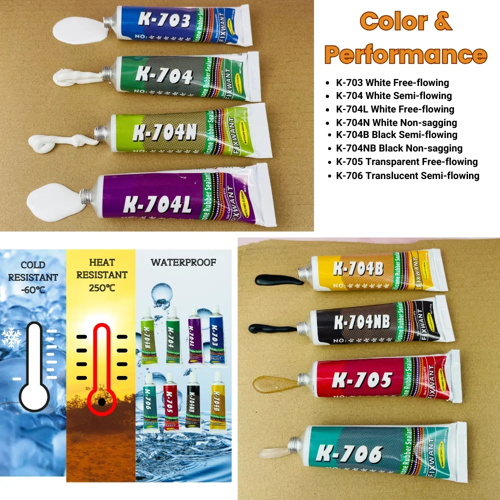 K-703 704 705 706 One-Component RTV Silicone Rubber Sealant Black White Transparent Electronic Component Sealing Glue 45g image 3