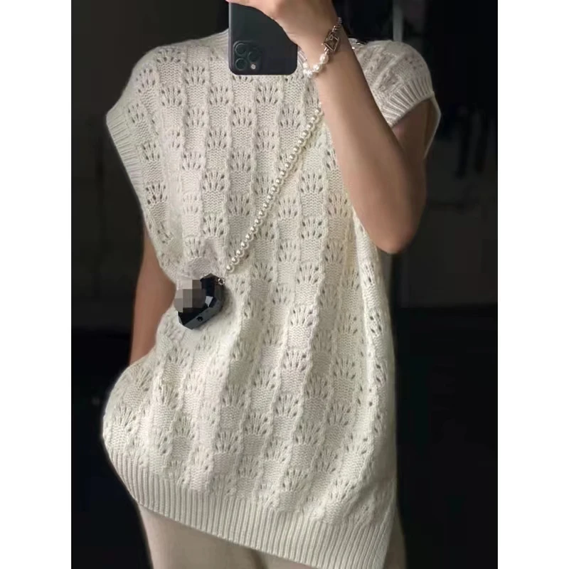 

Женский жилет Dongda Gate Camere, весенне-осенний модный вязаный свободный длинный жилет с открытыми плечами, женский жакет