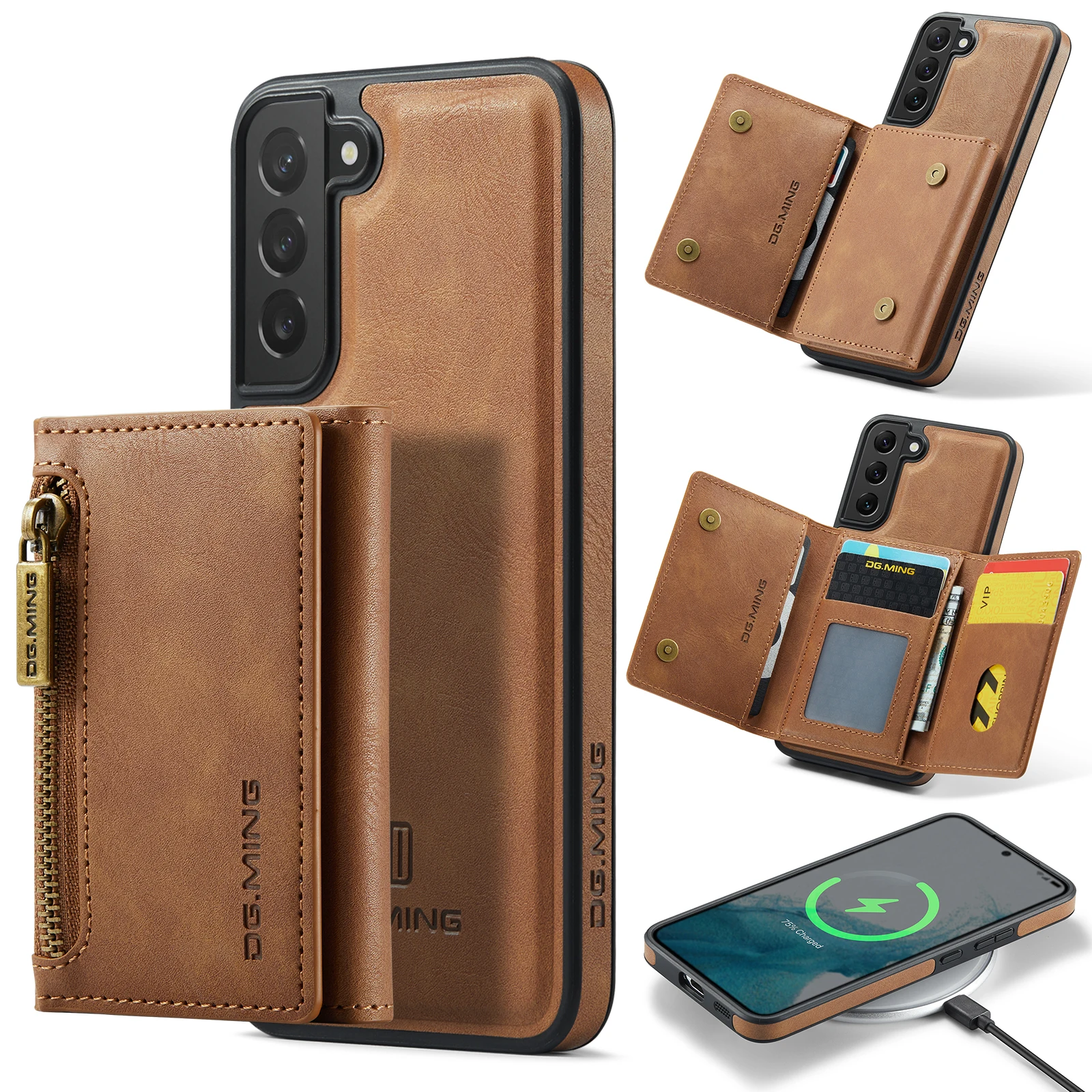 For Samsung Galaxy S22 Ultra Plus Case DG.MING 2 in 1 Magnetic Detachable Leather Wallet Phone Cover M5