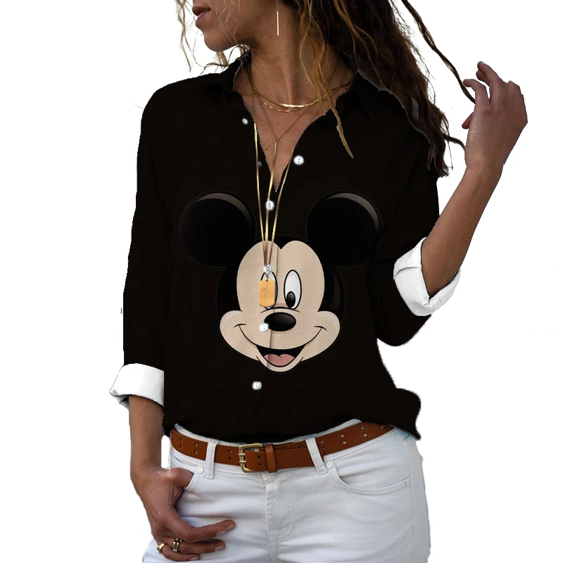 2024 Disneyใหม่Slim Fit 3Dพิมพ์ผู้หญิงแขนยาวMickey Minnie Casual Harajukuเสื้อน่ารักY2k