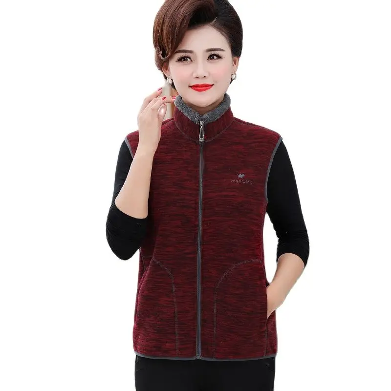 

Mother's Fleece Vest Jacket 5xl Autumn Winter New Slim Stand collar Sleeveless Coat Women's Casual Short Zipper Waistcoat Tops