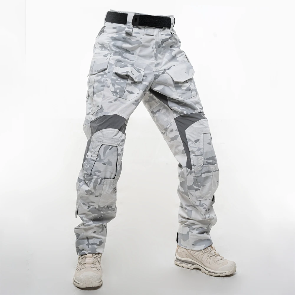 Multifunction Tactical Pants for Men, Outdoor Hunting, White Snow Camo G3, Training Trousers, Camouflage Clothing