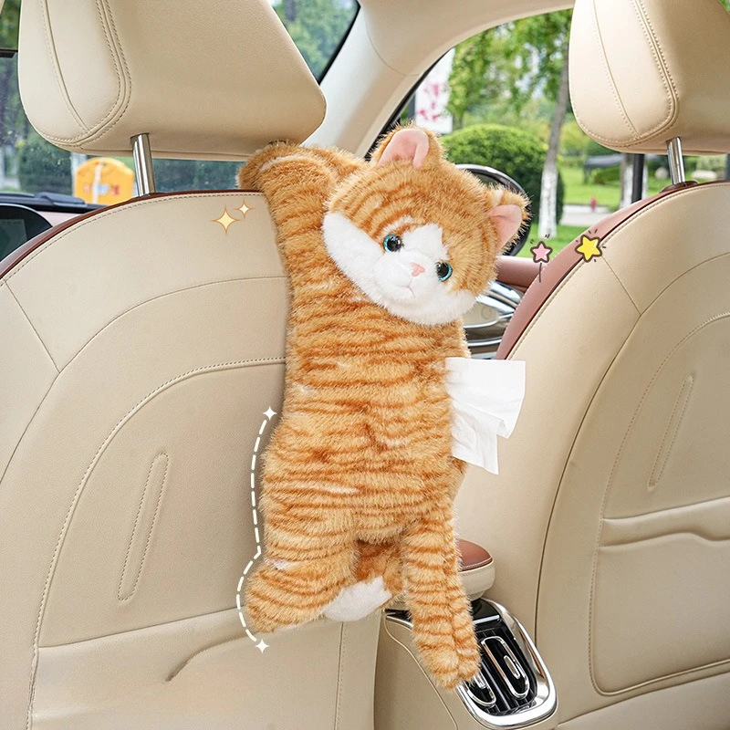

1PC Car tissue box cute cat car tissue box plush doll car hanging cardboard box creative cartoon tissue bag women