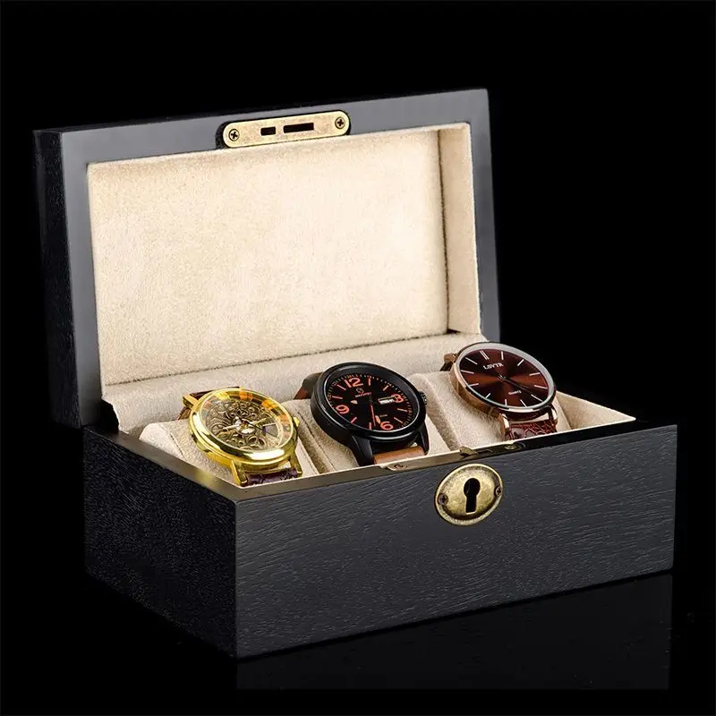 3/6/10 Slots Wood Watch Case Storage Box New Watch Box Organizer With Lock Black Watch Holder Fashion Watch Carry Case