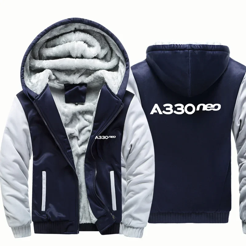 A330neo Fleece Warm Wool Aviation Pilots Flight Men Coat Jackets Autumn Winter Zipper Hooded Thick Hoodies Sweatshirts