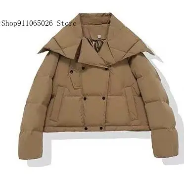 Otoño primavera invierno cálido corto plumón de pato blanco Edición coreana grueso cuello grande Breyacket chaqueta de plumón abrigo Mujer