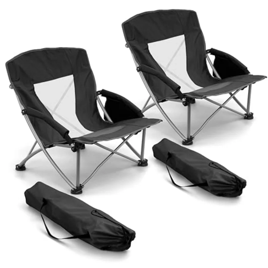 Low Beach Chairs for Adults: Lightweight Folding Camping Chair with Carrying Bag, Portable for Lawn, Backyard, Patio, RV, Fishi