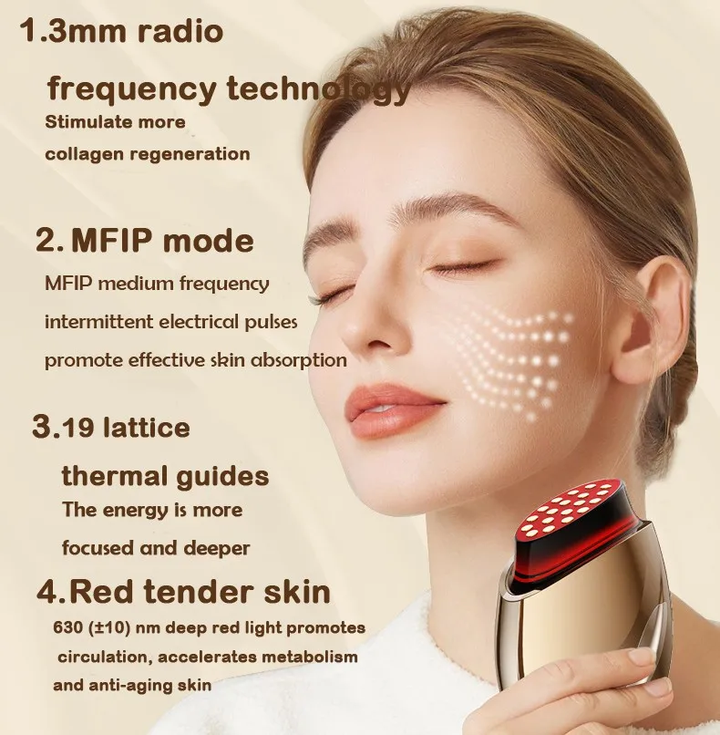 EMS Radio Frequency Beauty Instrument Red Light Collagen Regeneration Anti-aging Skin Lifting Tightening Bright Facial Massager