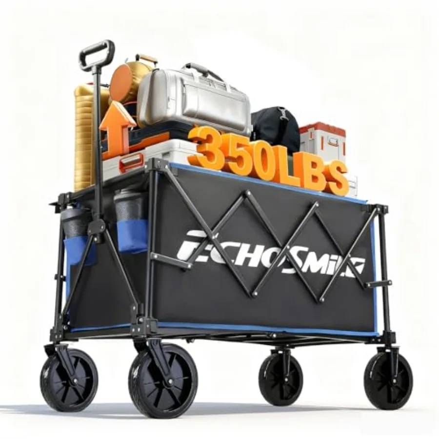 

Складная тележка-вагончик с грузоподъемностью 350 фунтов, сверхпрочная складная универсальная спортивная тележка с съемными колесами для кемпинга