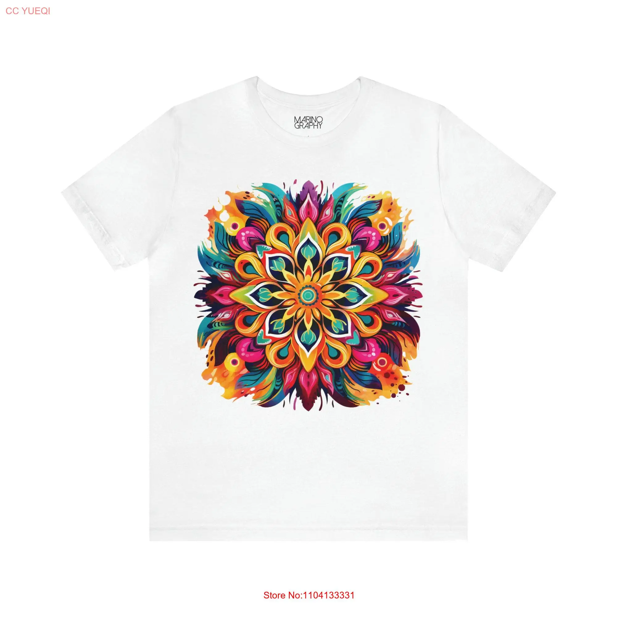 Colorful Mandala T Shirt Intricate Design Bohemian long or short sleeves