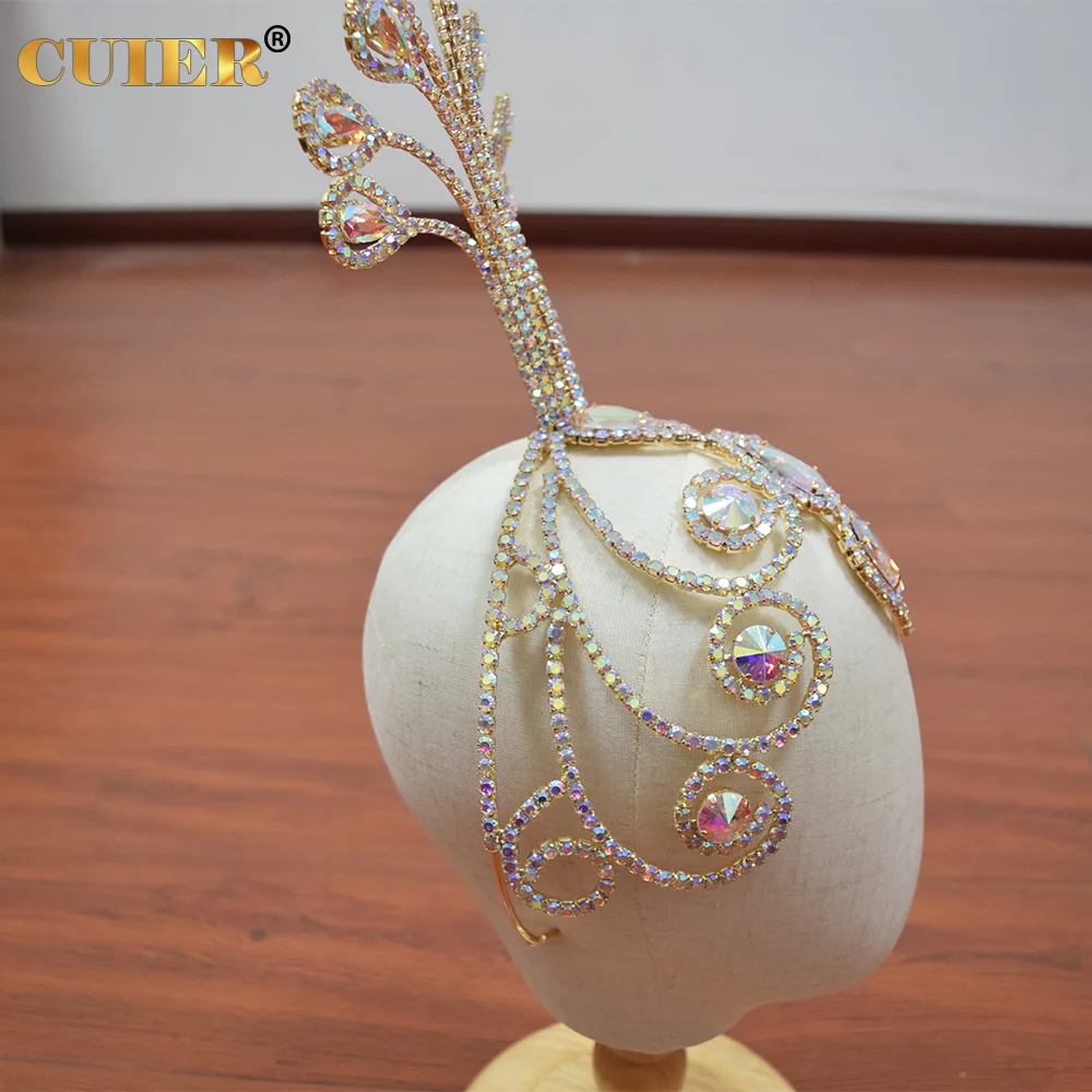 CUIER Amazing Huge Size Tiara for Women Rhinestone Hat Tall Headpiece for Drag Queen Special Jewelry for Stage Accessory