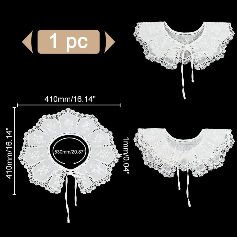 White Embroidered Lace Neckline Trim Detachable Collar for Women Polyester False Collar Lapel Doll Collar Shawl Decorative