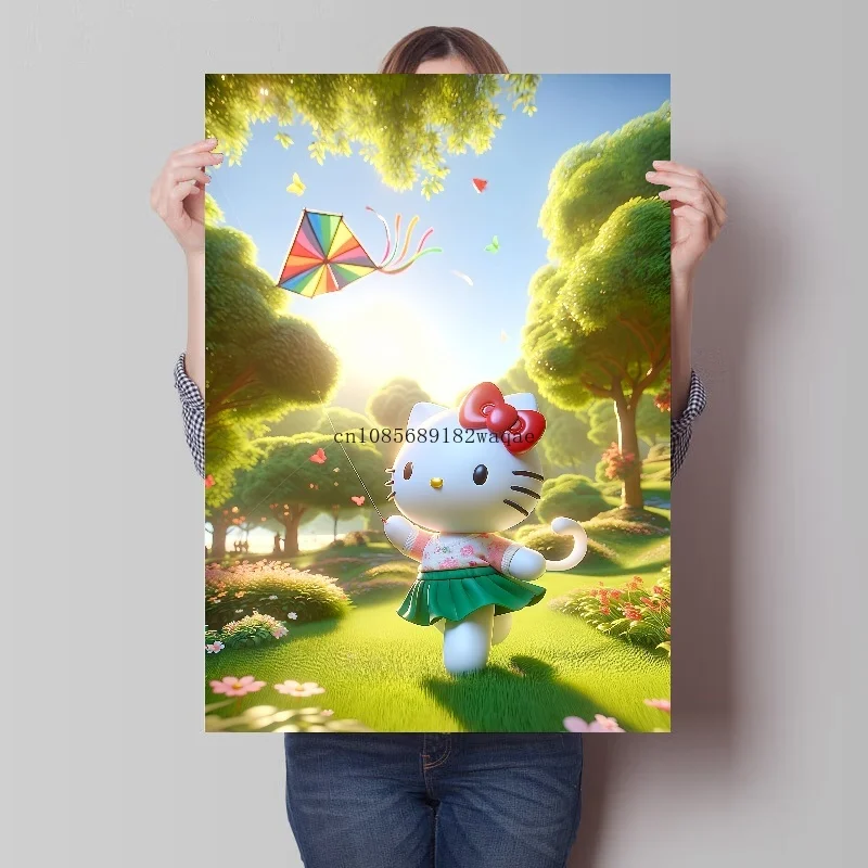 Anime Cute Hello Cat K-K-kitty Cartoon Animal Posters Canvas Painting and Prints Wall Art Kawaii Picture for Kidroom Home Decor