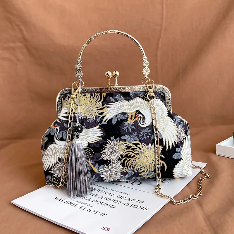 Fashion Vintage Fringe Bag Small Shell Bags Chain Women Shoulder Crossbody Bag Crane Flying Women\'s Handbags Purses