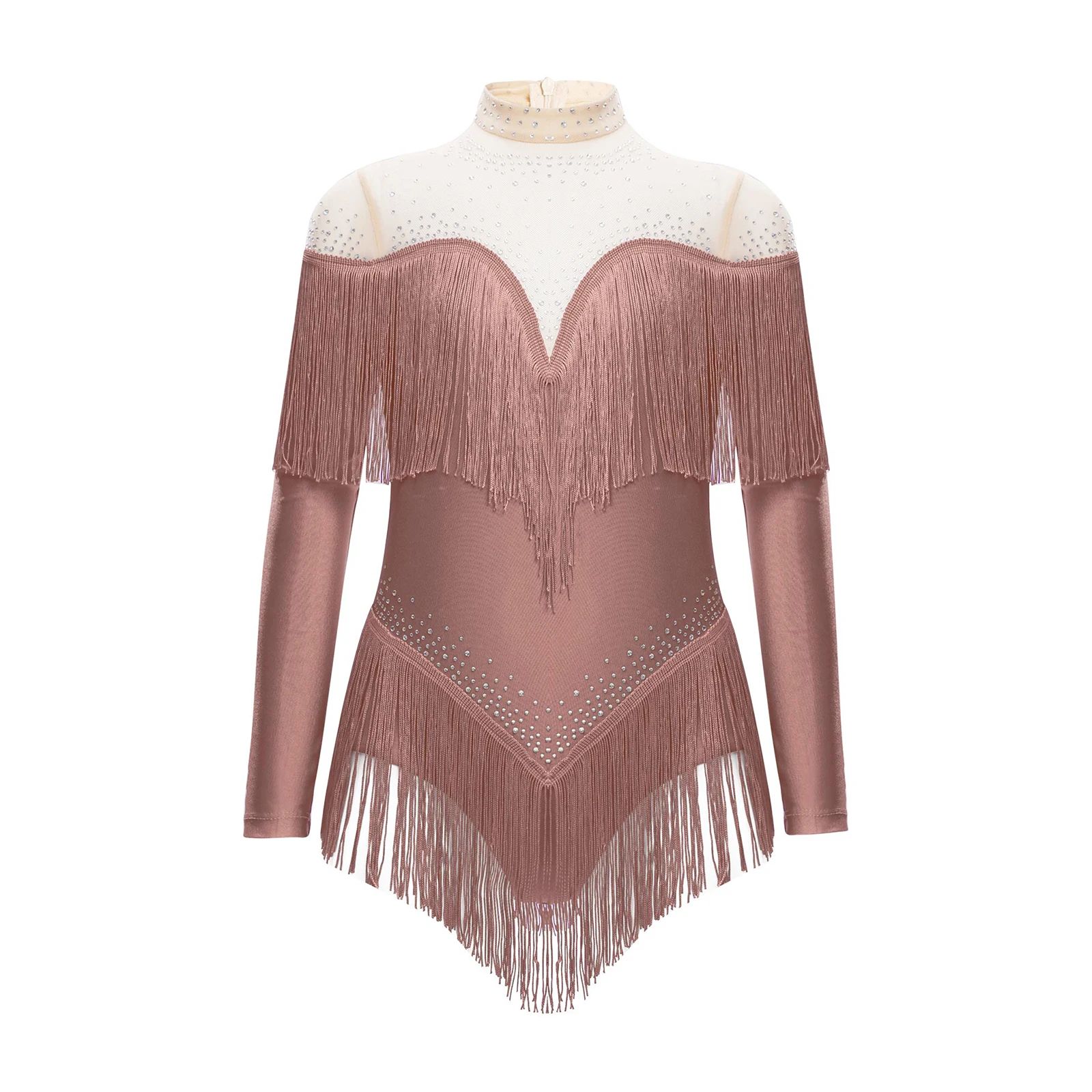 

Kids Girls Lyrical Lone Sleeve Tassel Latin Dance Stage Performance Leotards Fringe Decor Latin Samba Cha-cha Dance Bodysuit