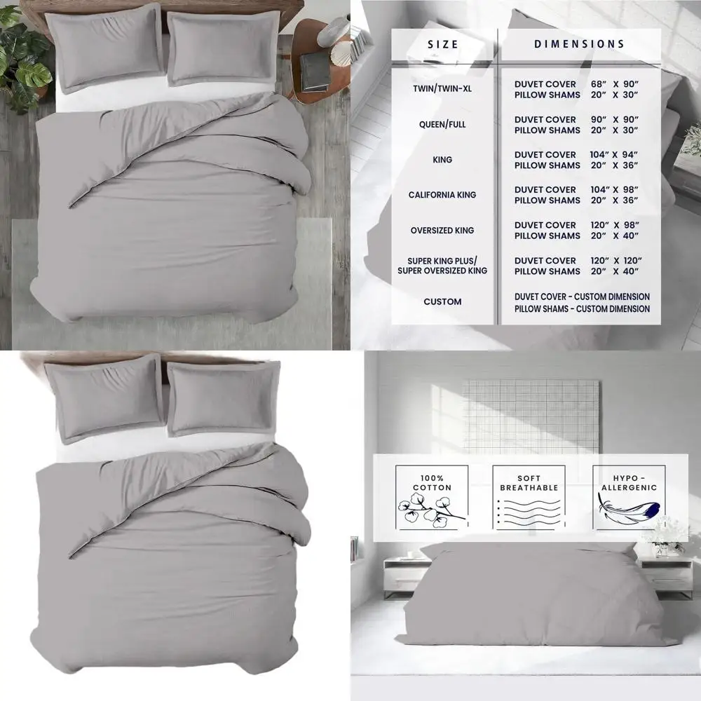 California King Duvet Cover - 100% Egyptian Cotton, 600 Thread Count, Premium Comfort, Zipper & Ties Closure, Silver, 104 x 98