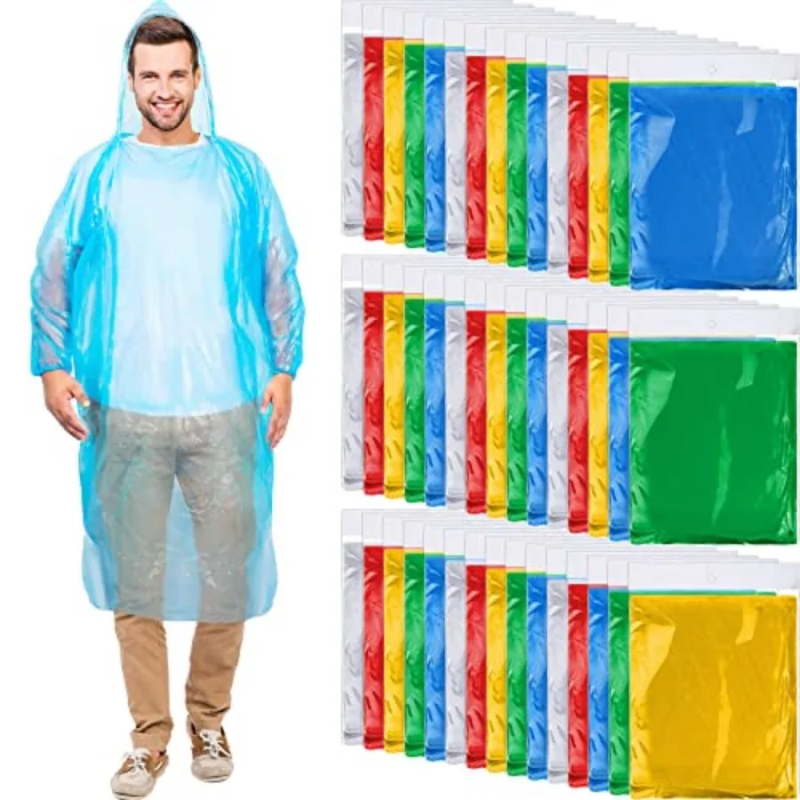 

Handepo 100 Pack of Adult Rain Ponchos with Hood Disposable Plastic Rain Ponchos Bulk Emergency Raincoat for Men Women Adult
