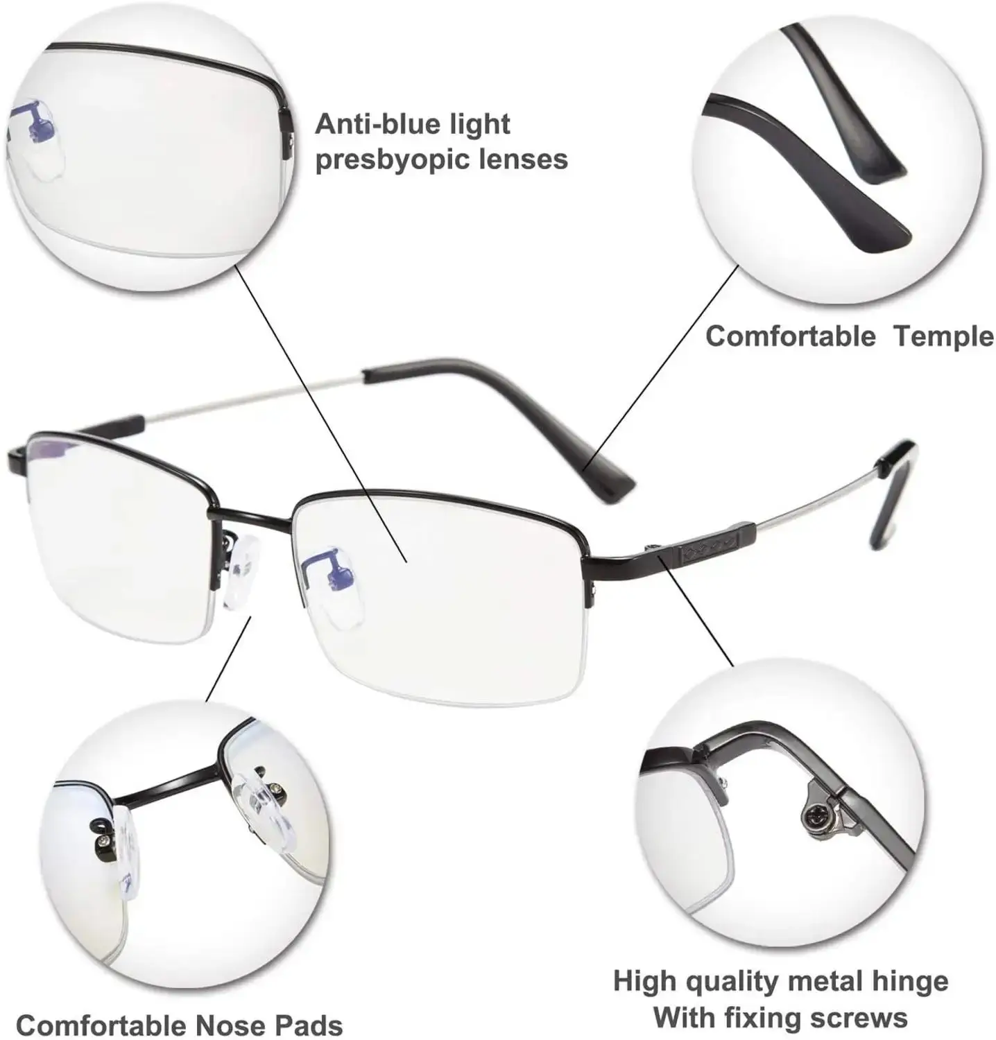 2026 Progressive multifokale Lesebrille für Herren, photochrome Anti-Glare-Brille gegen Hyperopie, ultraleichter Metallrahmen +1,0 bis +3 – Detail 7