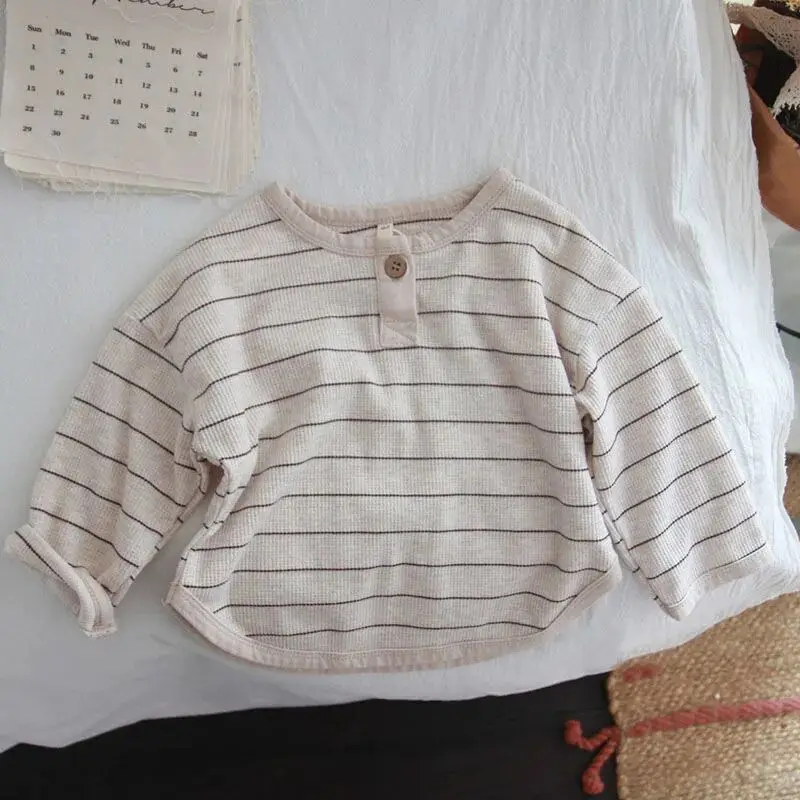 Spring Kids Striped Long Sleeves T-shirt Toddler Girl Loose Bottoming Shirt Boy Baby Casual Tops Fashion Children Cotton Tees