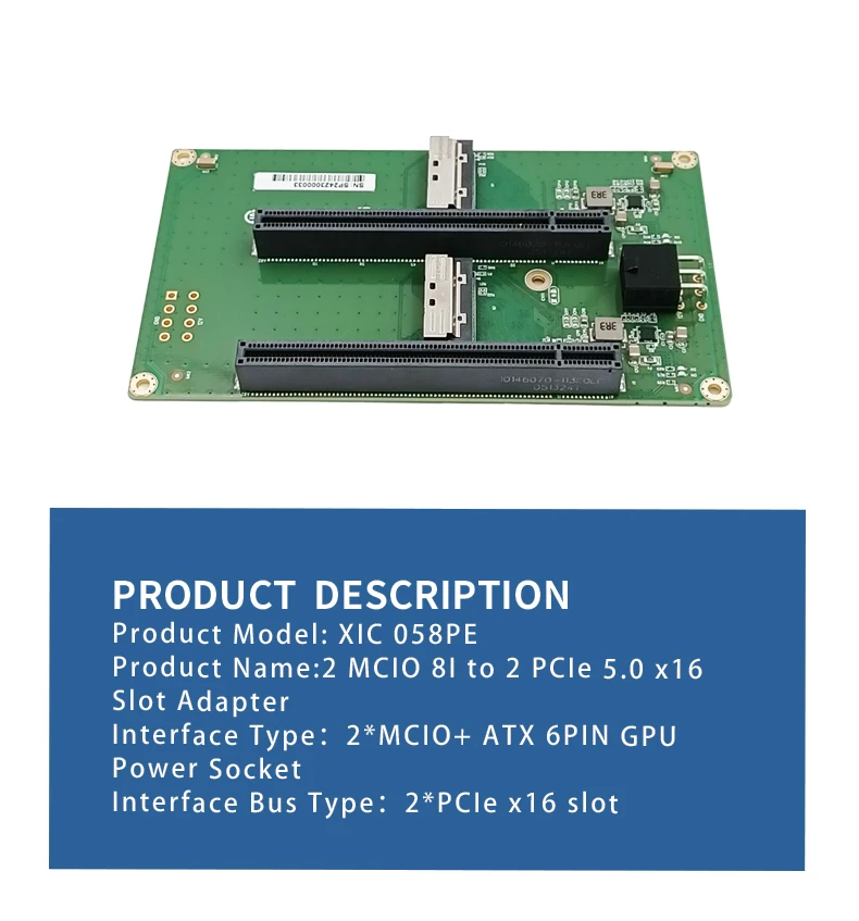 Dual MCIO 8I zu 2* PCIe5.0 X16 Slot Riser-Karte mit ATX 2*3 Pin GPU-Stromanschluss – Detail 3