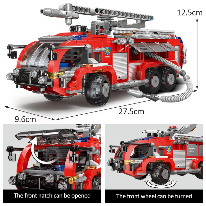 ZKZC City Fire Rescue Vehicle Series Airport Fire Vehicle Building Block Technical Fire Police Car Brick Children Toys Gifts