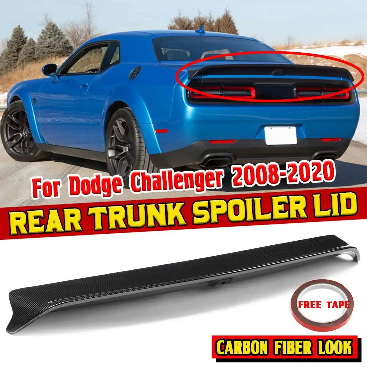 

ABS Plastic Carbon Fiber Look Rear Spoiler Wing Trunk Lid Cover Car Styling For For Dodge Challenger 2008-2020