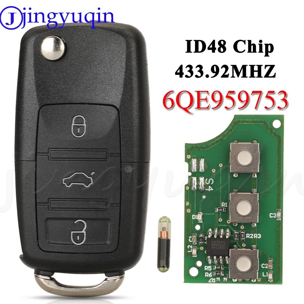 Jingyuqin 3 pulsanti 6qe 959 753 Flip Remote Car Key Fob 434MHz per Volkswagen VW Fox Gol Sharan 2010 + Saveiro2009-2012 6QE959753