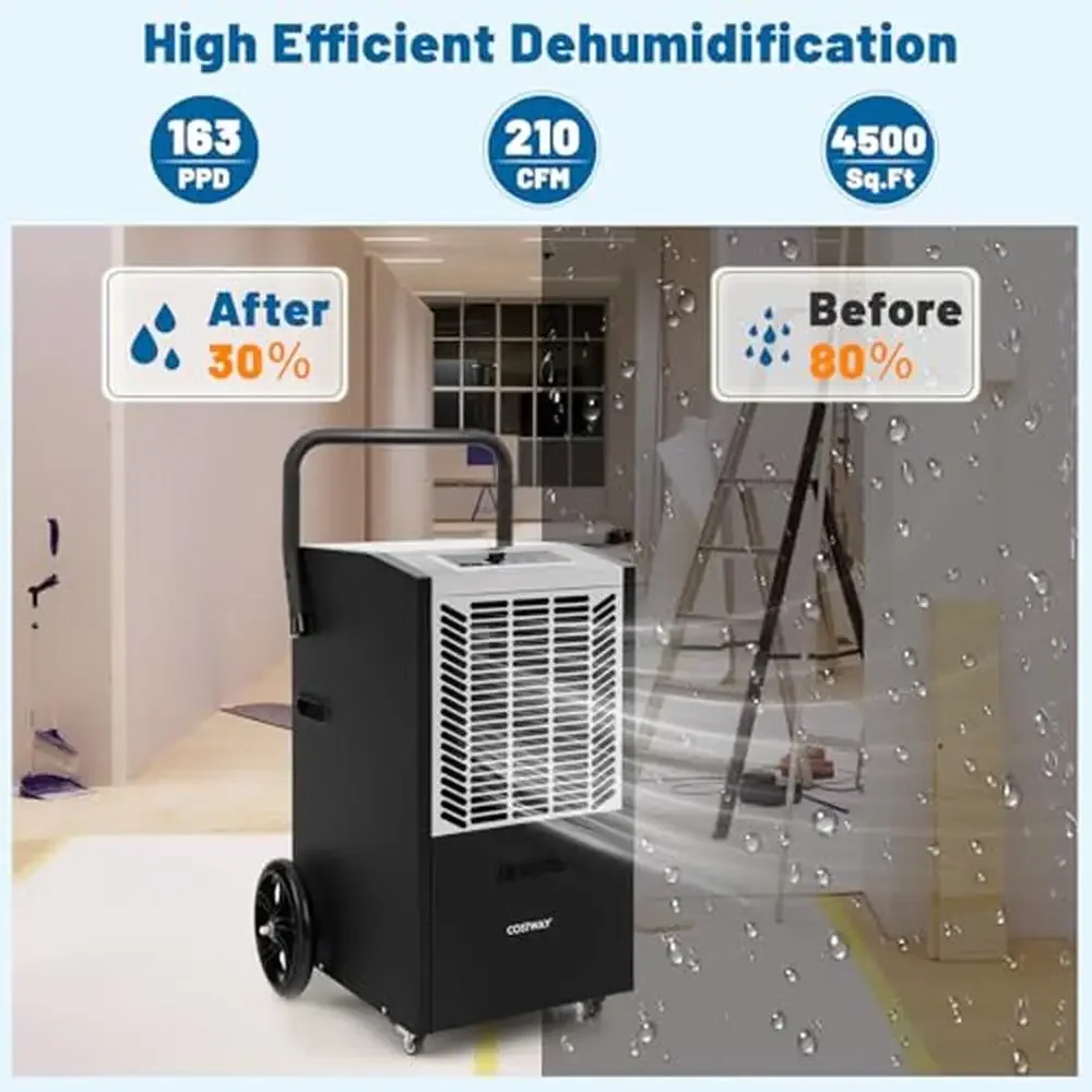 163 Pints Commercial Dehumidifier 4500 Sq.Ft Dehumidifier with Pump & Drain Hose 24H Timer Industrial Dehumidifier Basement