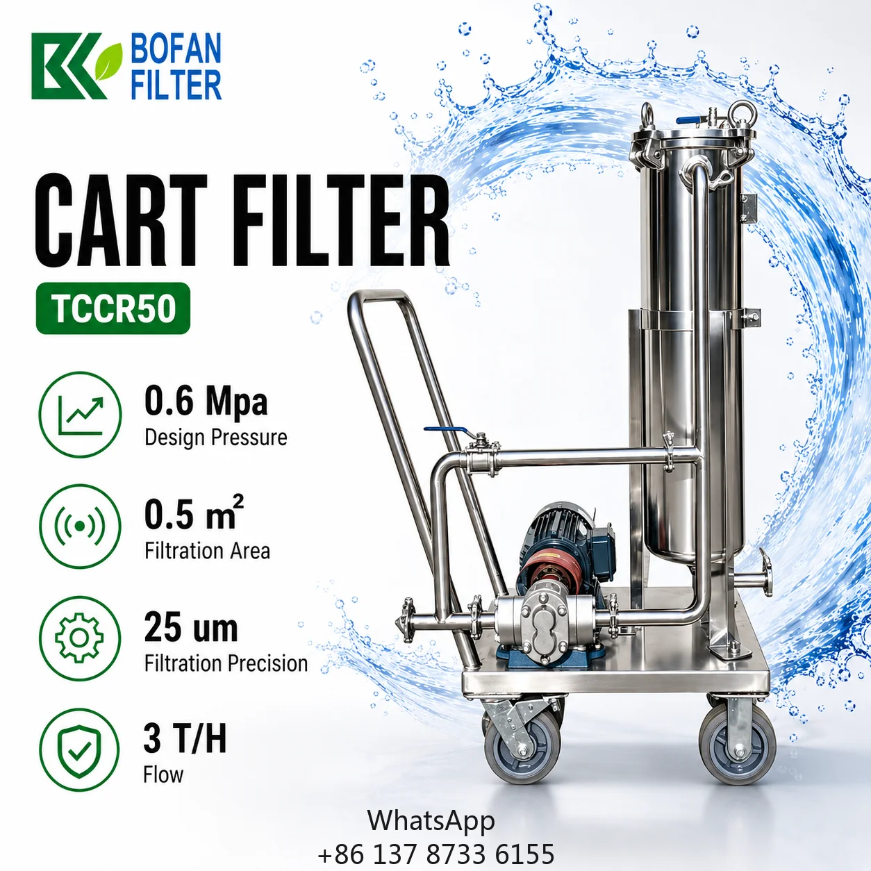 Lubricating Oil Special Mobile Filter Cart Equipped With Stainless Steel Gear Pump For Oil Purification System