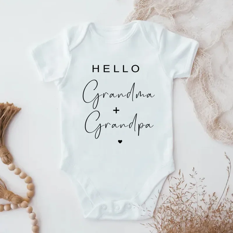 Hello Grandma+grandpa Baby Bodysuit Clothing Newborn Baby Coming Soon Pregnancy Reveal Jumpsuit Cotton One-pieces