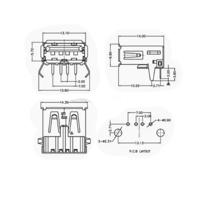 USB Socket/Female Head/Female Socket A Female 90-Degree Curved Foot A-Type Female Socket  USB Female Socket On Computer