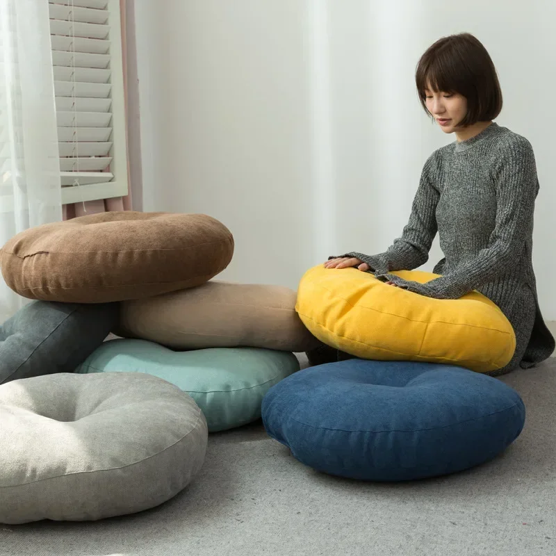 Cojín grueso de futón de estilo japonés Simple, cojín redondo de algodón y lino para SILLA, Tatami