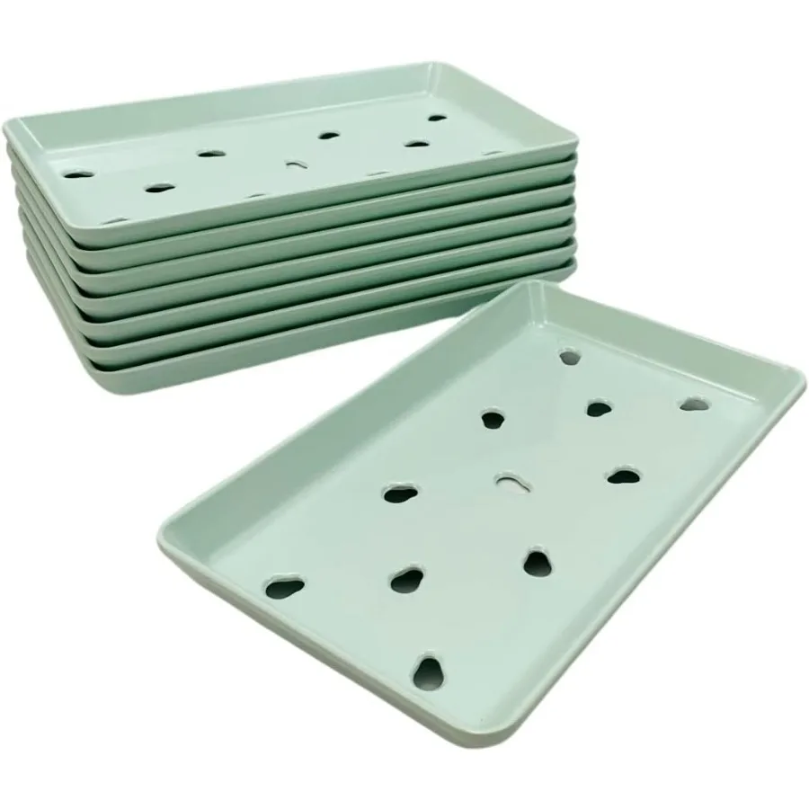 

Set of 8 Sushi Neta Case Plates with Drip Holes 8.75"x5" Light Green Sushi Sashimi Raw Fish Display Trays Restaurant and Commer