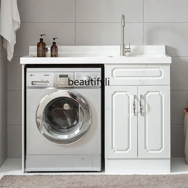 G8578 Balcony Washing Machine Cabinet Combination Diamond with Washboard Washbasin Wash Basin Pool All-in-One Cabinet Wash Wardr
