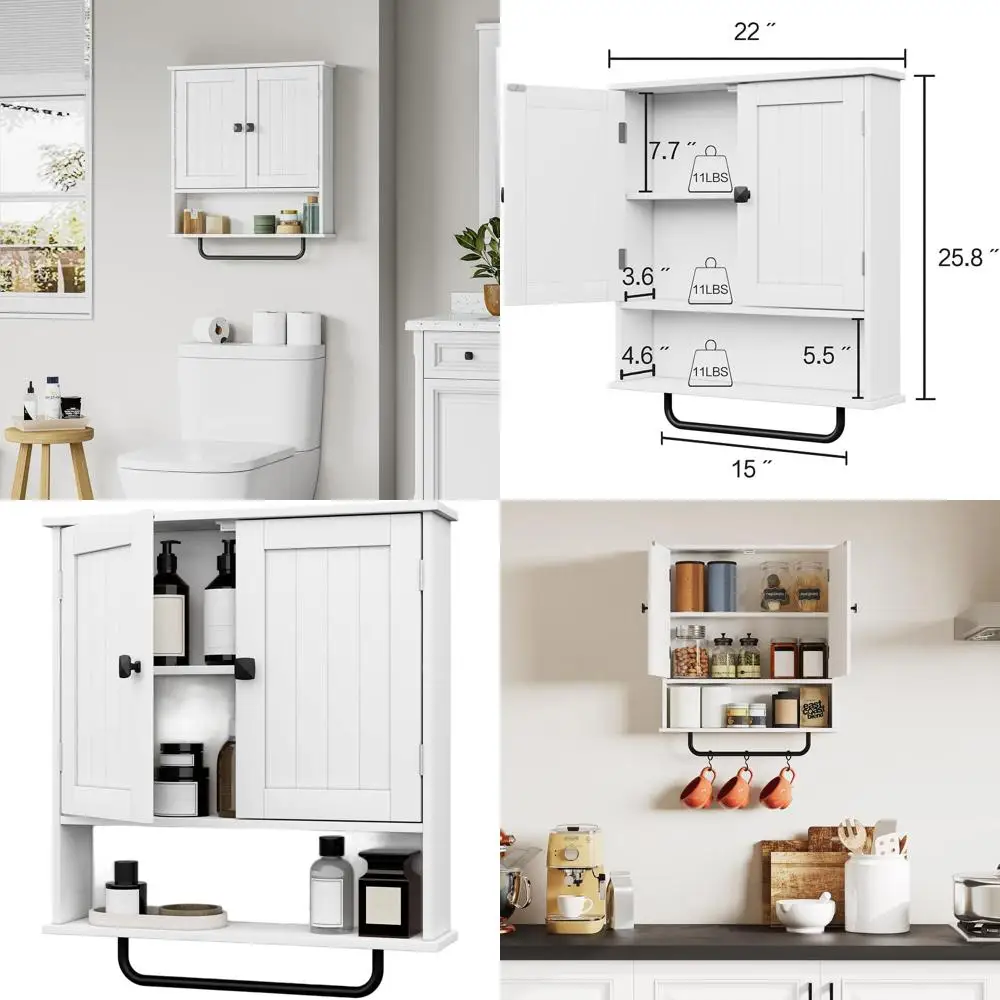 

Шкаф для ванной комнаты Настенные аптечки с полотенцами, шкаф для хранения над унитазом с 2-мя дверцами и регулируемой шиной