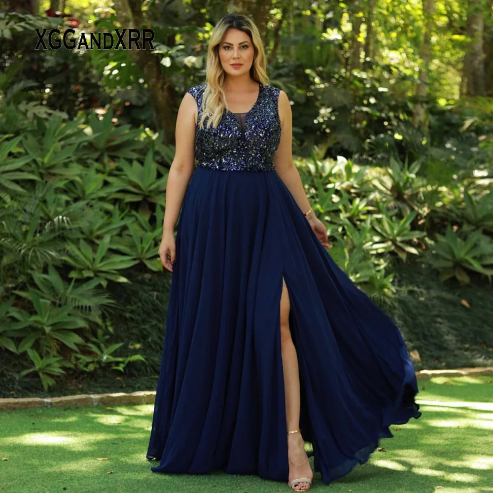 New Arrival A Line Mother Of Bride Dresses 2024 Scoop Beading Sequins Side Slit Long Evening Party Gown Formal Prom Dress