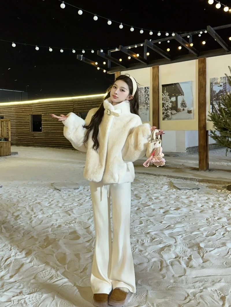 

Elegant Stand Collar Long Sleeve Women's Jacket And Casual Pants Two Piece Set Slimming Bootcut Spring Fashion Outerwear