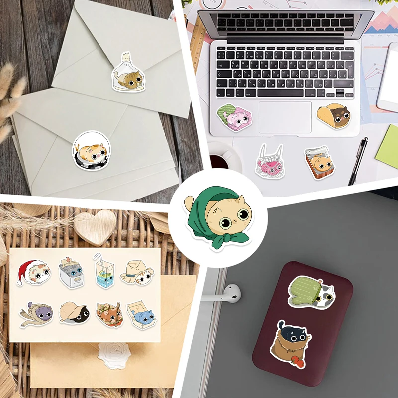 50 قطعة لطيف القط إخفاء والسعي القط الكتابة على الجدران ملصقات الكرتون DIY بها بنفسك جراب هاتف دفتر كوب ماء حقيبة ملصقات الاطفال اللعب الهدايا