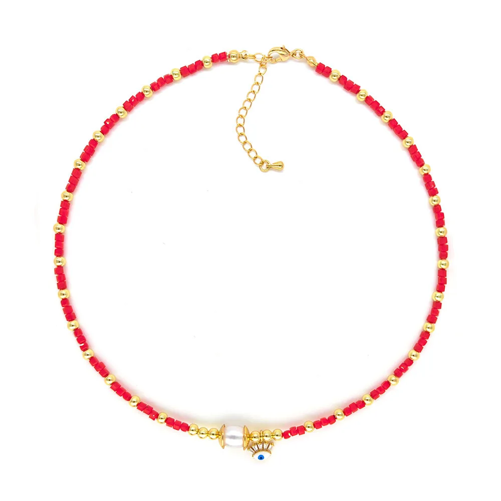 

Ожерелье из бисера Кристалл Жемчуг Богемия Регулируемый женский кулон Ручное плетение Женский глаз Тенденция Простота Ожерелье из рисовых бусин