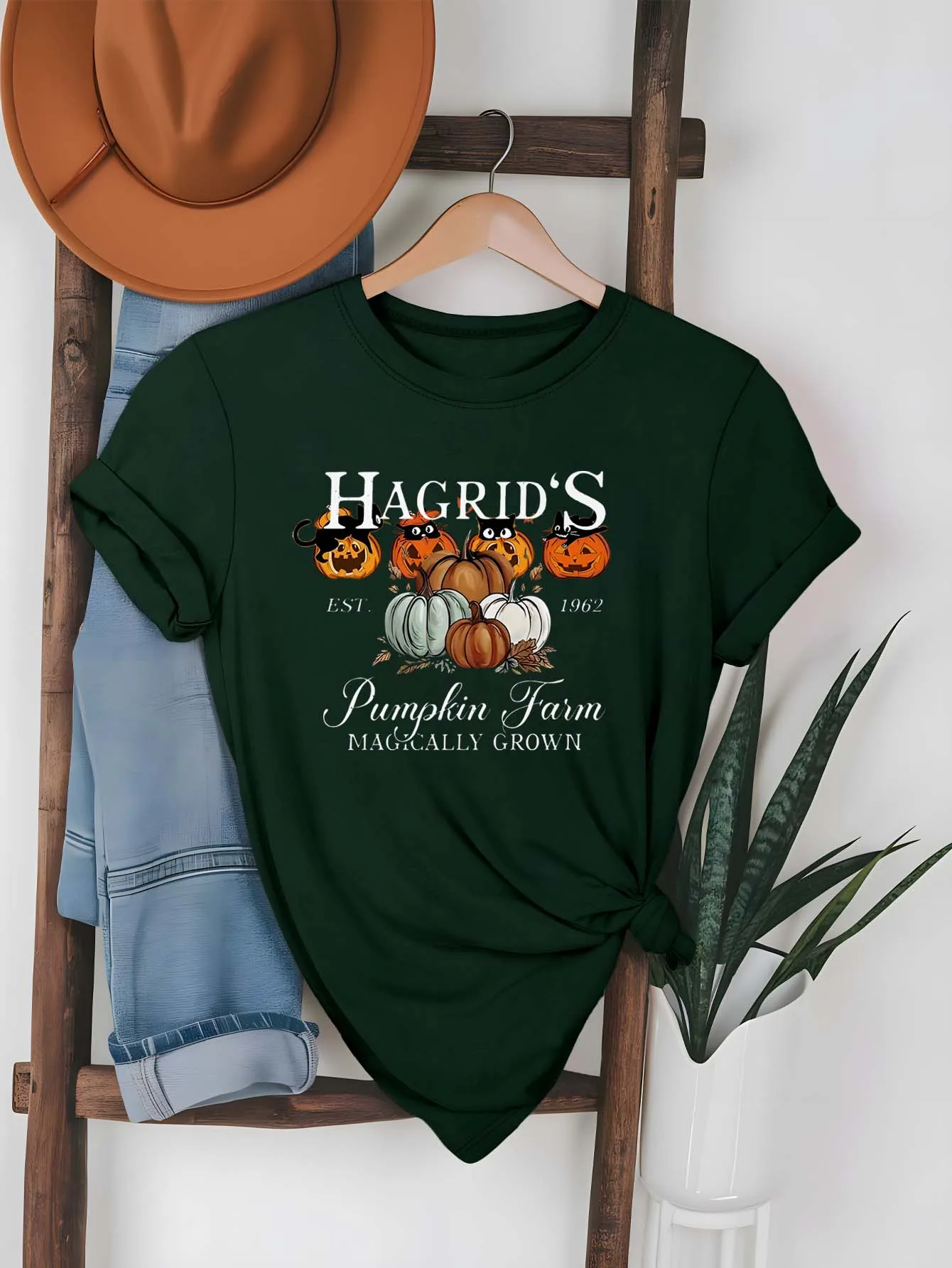 

Plus Size Fashionable Garment Featuring Whimsical Pumpkin Arrangement And Delicate Leaf Accents To Elevate Fall Style